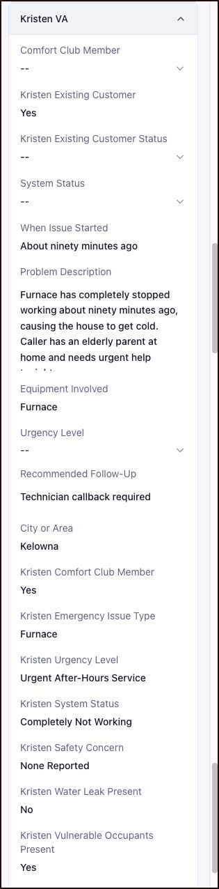Kristen VA problem details and equipment involved in GHL