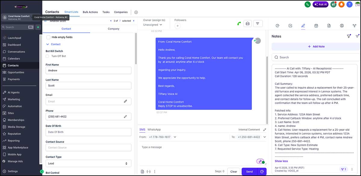 image of the recommendations the AI sent to the customer.