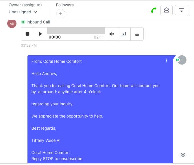 image of the recommendations the AI sent to the customer.