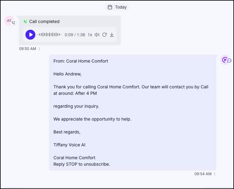 image of the recommendations the AI sent to the customer.