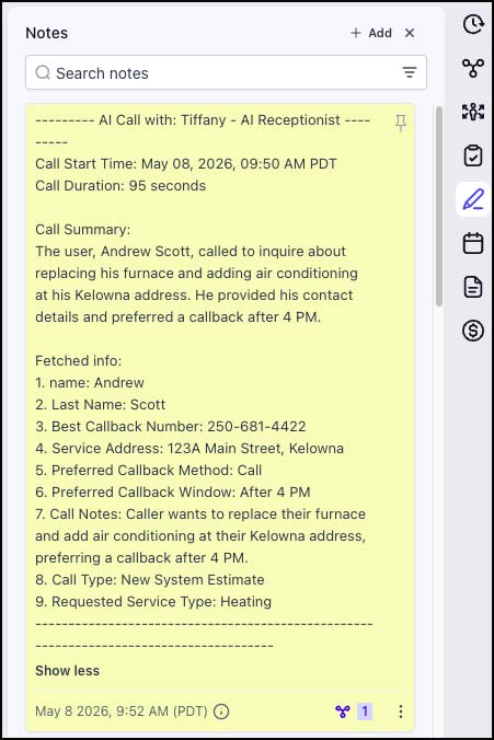 image of the recommendations the AI sent to the customer.