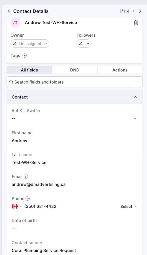 Coral contact details created from the plumbing request survey