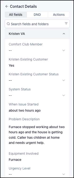 GHL Kristen VA emergency intake fields after no heat call