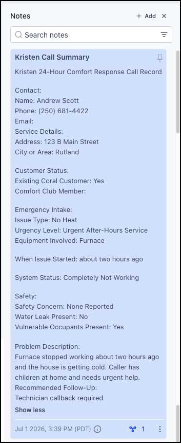 Kristen custom call summary note in GHL